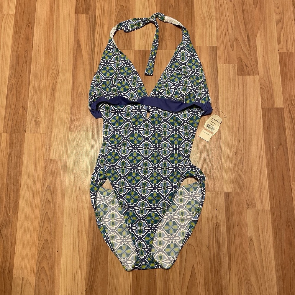 Tommy Bahama NWT Halter Cutout One Piece Swimsuit Size 12 Tummy Control‎